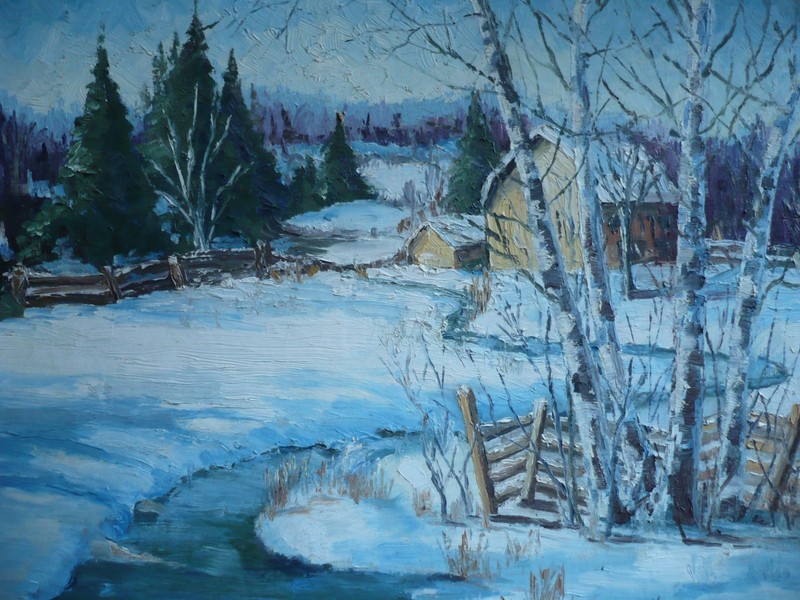 HELEN BUCHWALD, SENECA FALLS NY VINTAGE IMPRESSIONIST SNOW WINTER LANDSCAPE BARN gallery