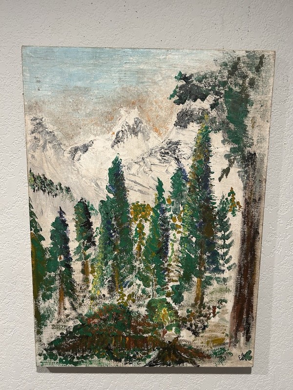 Snowy Forest Mountain Landscape Original Impasto Canvas Signed Oil Painting