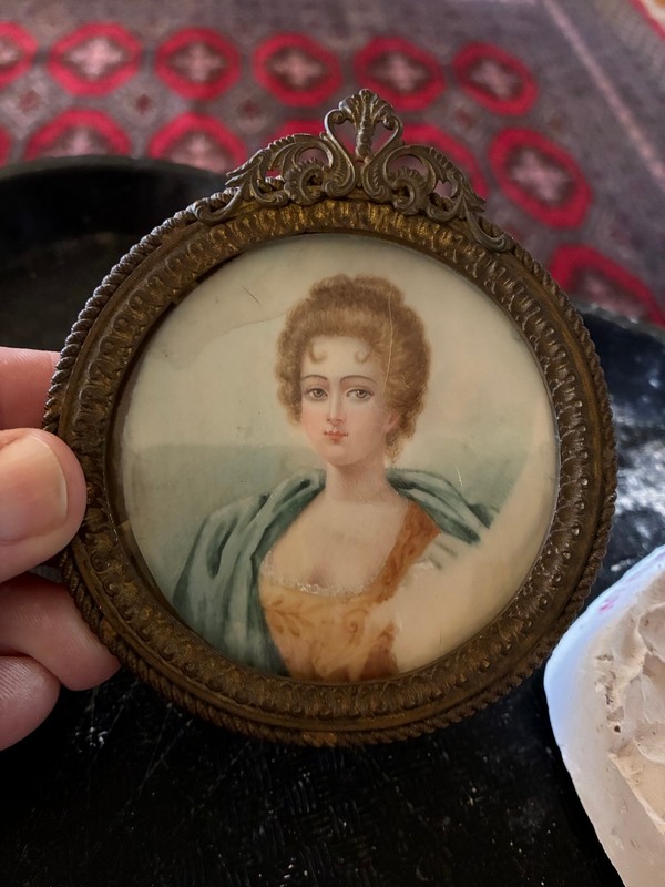 Antique Portrait Miniature Painting Francoise DeBourbon Daughter King XIV Framed