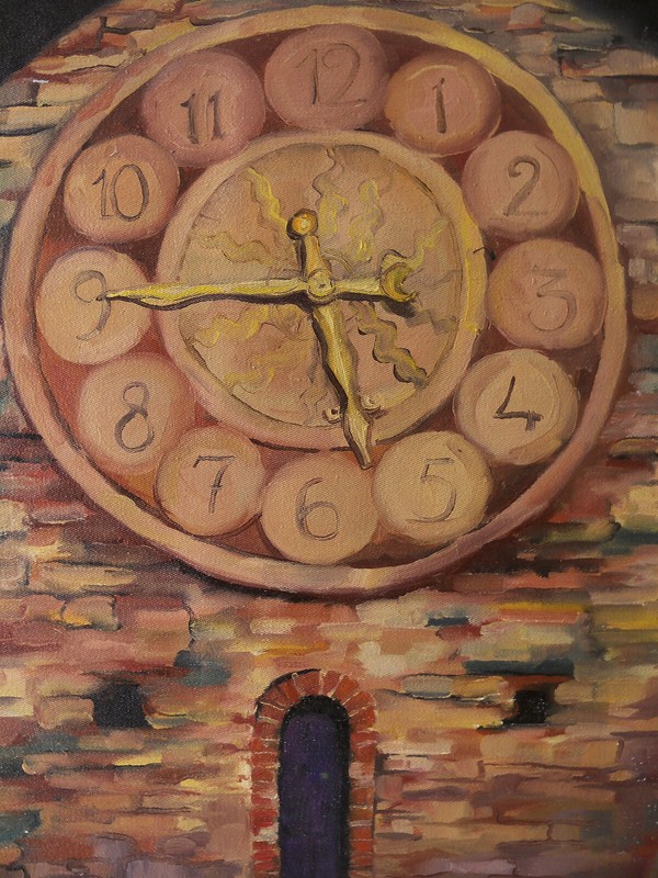 Oil Painting on Canvas «Evening» Clock by Lithuania Artist Neringa Jakaitiene