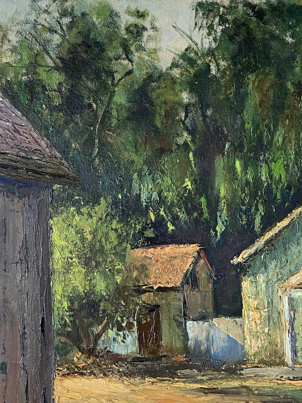 Mid Century 60s CA Plein Air Impressionism Eucalyptus Sunlit Path Shack Painting gallery