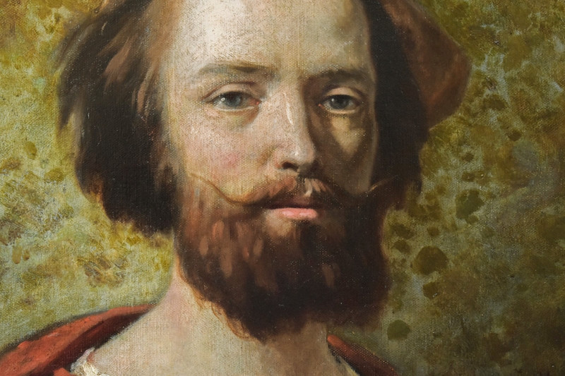 1865 French Oil Portrait Bearded Man Hippolyte Bellange Signed Legion Honneur gallery