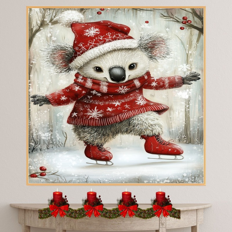 Christmas Koala Bear Ice Skating Decor Flat Rolled, Framed Or Wrapped Canvas gallery