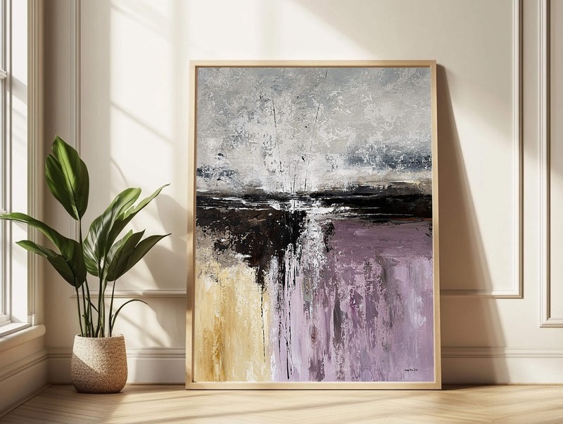 Beige Violet Abstract Painting Textured Modern Neutral Wall Art Canvas 28x36 gallery