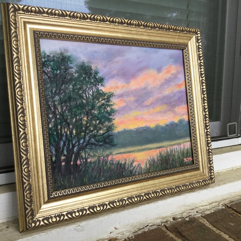 MARSH PINKS # 3 - original framed 8X10 in landscape painting by K. McDermott gallery