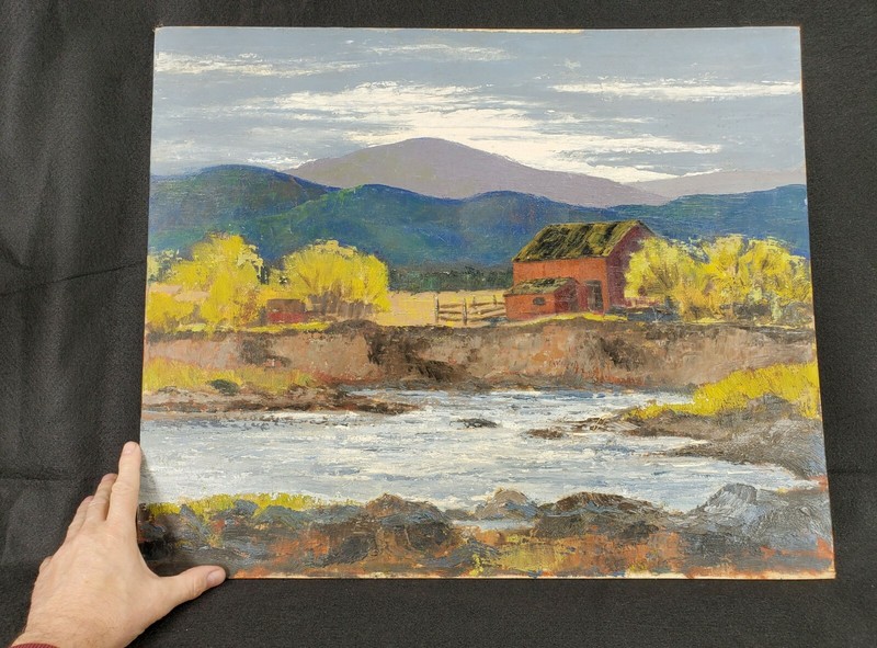 Charming Oil Painting on Artist Board Countryside Landscape Signed Freedman? gallery