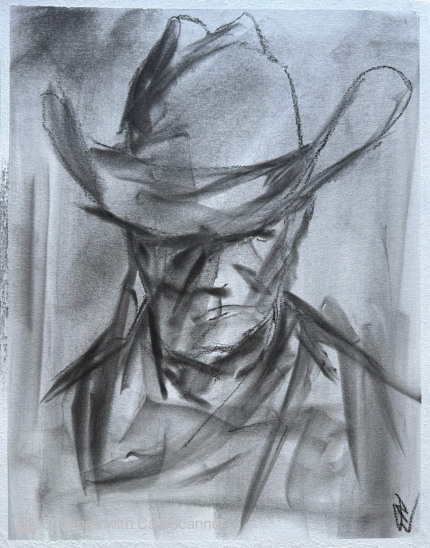 Cowboy Portrait Sketch 11×14 Pastel on Paper Western Art