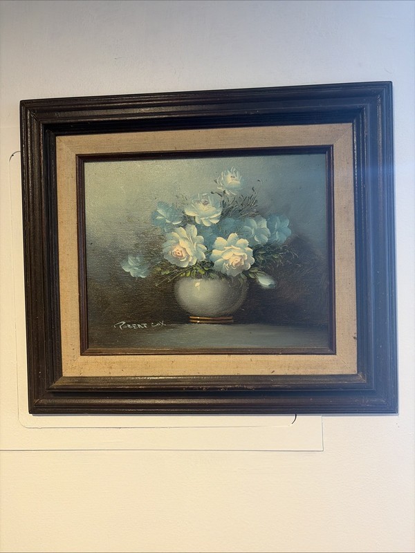 VTG Robert Cox Signed Painted Flower Floral Bouquet Vase Framed Oil Painting