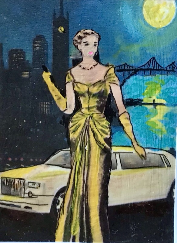 Original Art ACEO Painting VINTAGE FASHION VOGUE Haute Couture 2.5×3.5