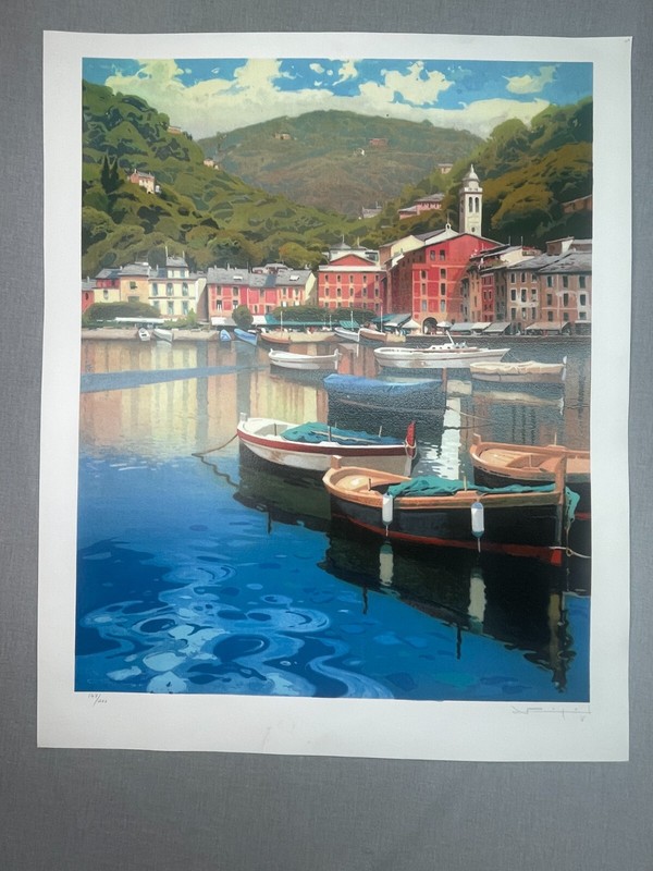 1996 Ramon Pujol Screen Print Portofino From The Sea 147/200 Signed Painting
