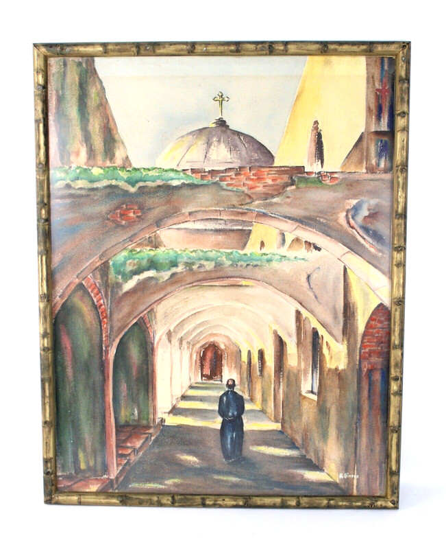Mid Century Titled «Arches» Watercolor Painting Signed R, Givens Custom Frame