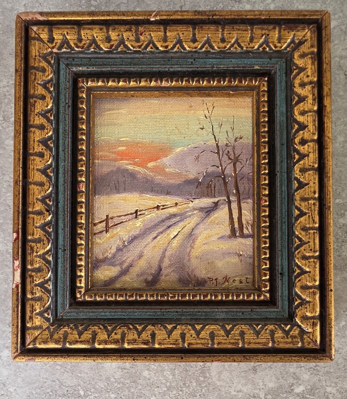 Antique Miniature 6″ X 5″ Impressionist Oil on Board Framed Painting FREEUSHIP