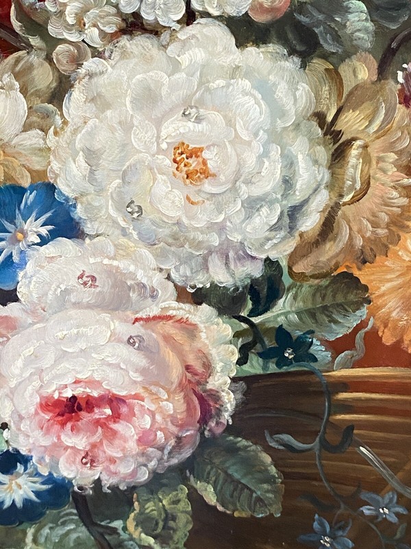 Tom Crowell ATQ VTG English Still Life Flower Bouquet Basket Fruit Painting gallery