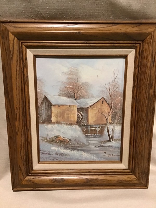 Framed J Medina Signed Oil On Canvas Barn Water Mill
