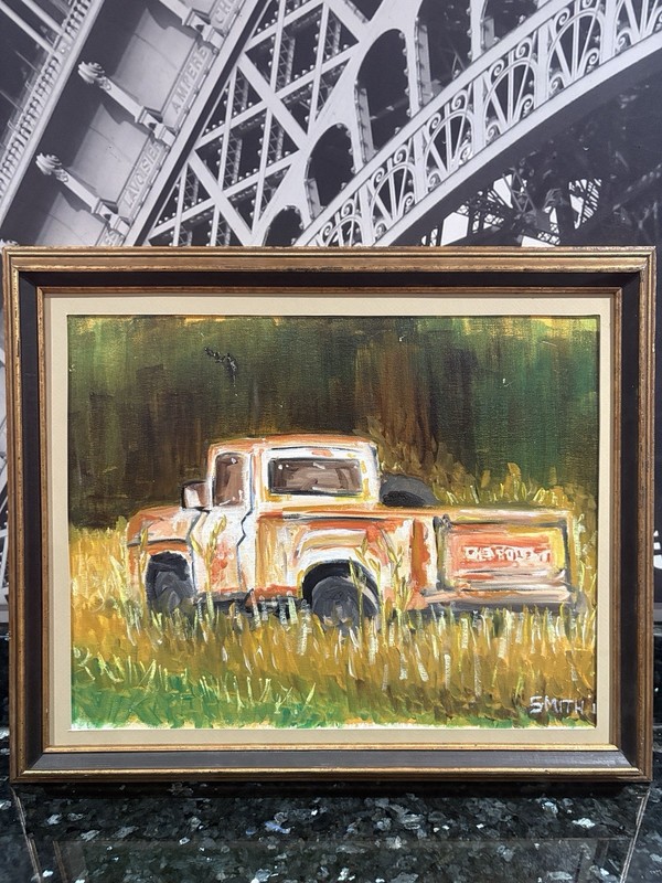 Original Oil On Canvas Panel Signed By Dennis Smith “Rust Chevy” 23” X 19” X 2” gallery