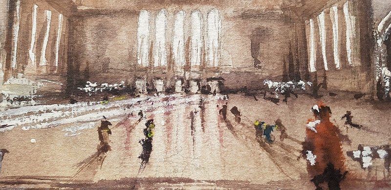 322 Leipzig Central Station Original Watercolor Painting Painting Impressionist gallery