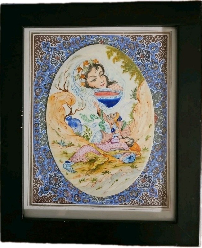 Signed Persian Miniature Tile Painting – Hossein Zanjani – Hand Painted Art