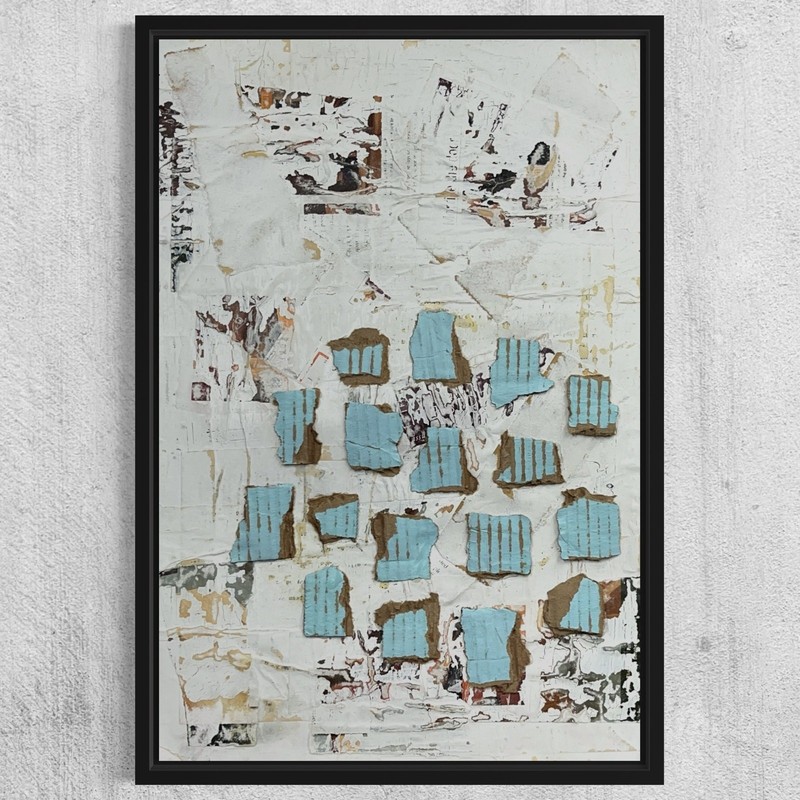 Original Framed Mixed Media Modern Art Collage Painting 12×18 «Matrix»