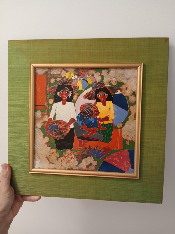 Mid Century Thai Painting Signed P. Chaemduang Bangkok
