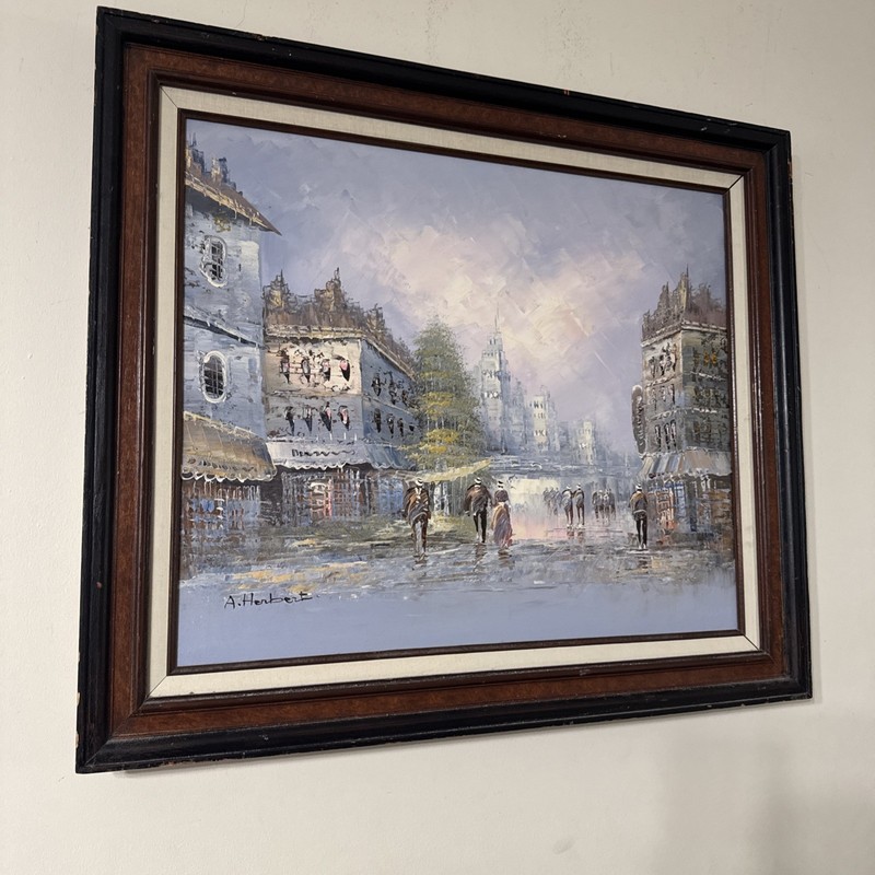 A. Herbert Framed City Reflections Oil Painting on Canvas 30x26” gallery