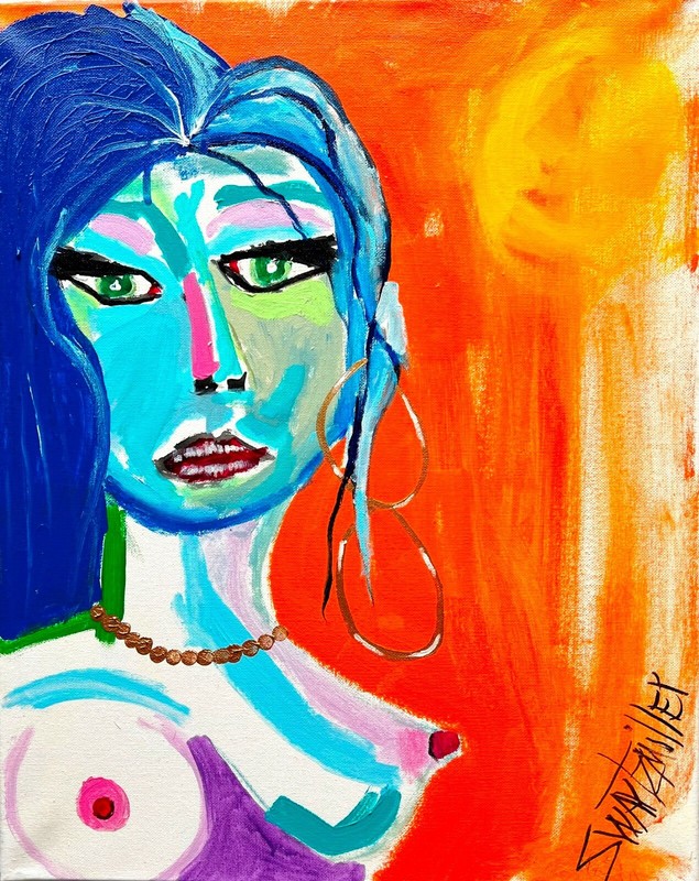 COLORFUL SEXY LADY CANVAS 16″ X 20 PAINTING original SWARTZMILLER DNA SIGNED ART