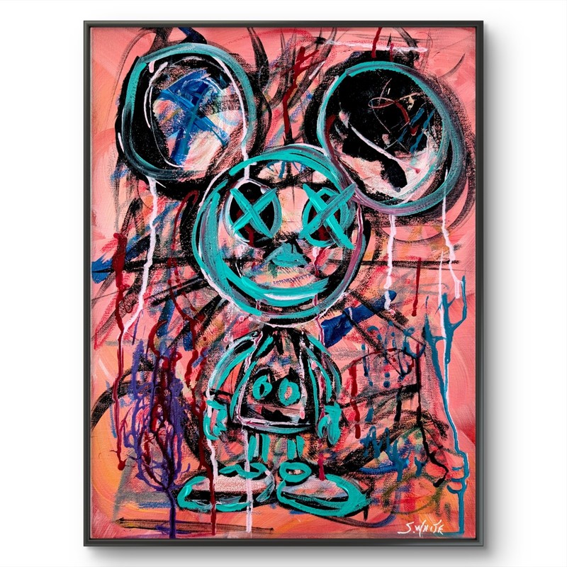 Mickey Mouse Original Painting 12×16 Graffiti Neo Expressionism Pop Art SWhite