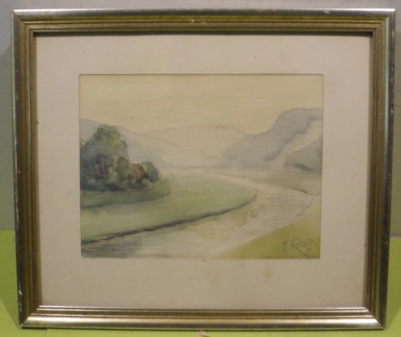 » Landscape View With River/Kanallauf » Aqua. Sign.r.kriesch 51 IN Frame