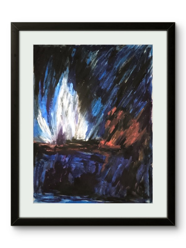 Dark Blue Abstract Storm Artwork Textured Indigo Sky Original Art 11×14 on Paper