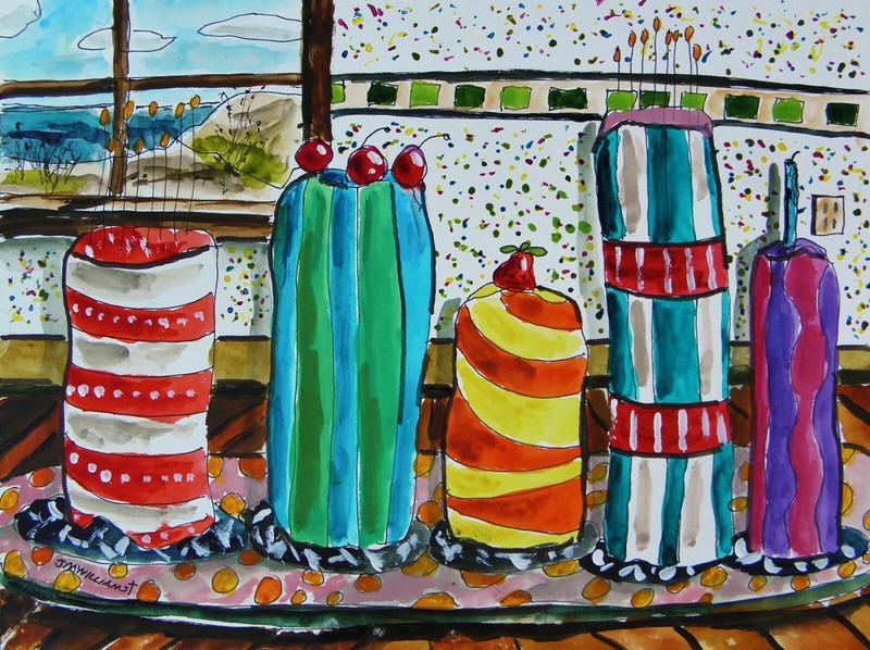 Original Bakery Sketch Cakes Food Watercolor Impressionism