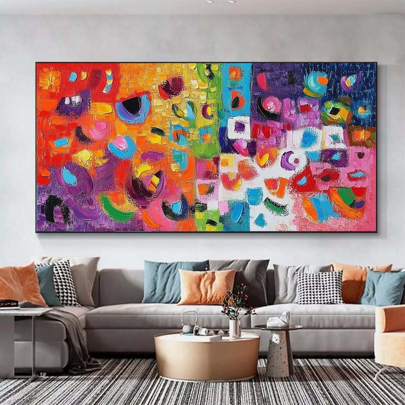 Abstract Texture Hand Painted Oil Painting on Canvas Living Room Pink Red Green gallery