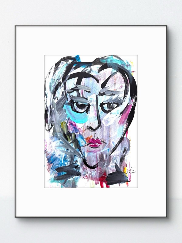 SAMATOWIC HeartFace 9X12 Paper Drawing Expressionism Original Fine Art 29