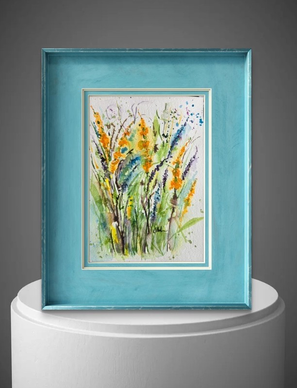 Original Signed Watercolor Painting. Cottagecore.Floral. Blue. Wall art Bouquet. gallery