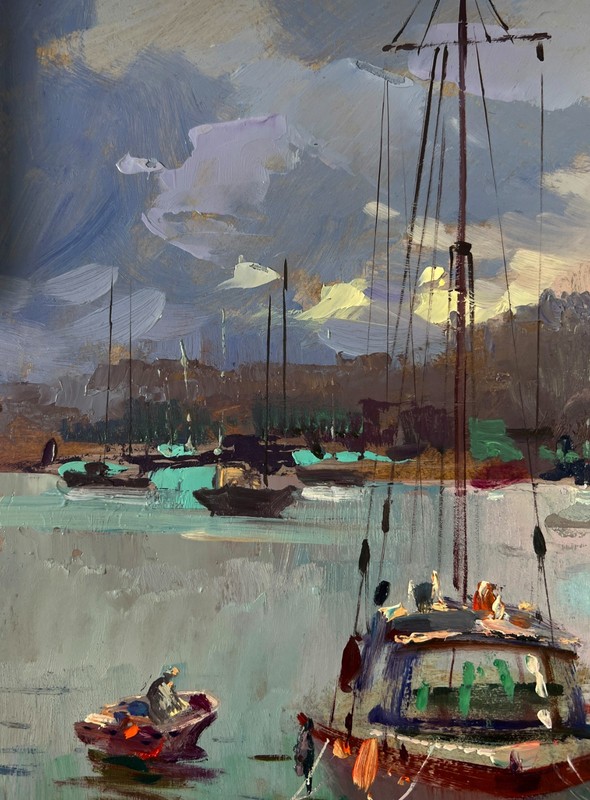 Oil Painting A Ship Preparing To Set Sail Y. Suprunchuk Landscape Art nAAA5522 gallery