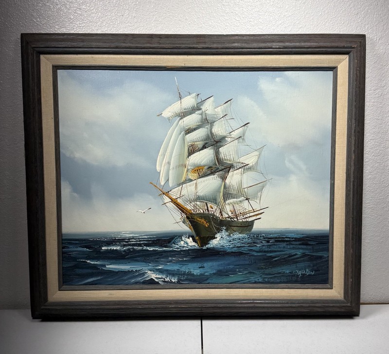 Hewitt Jackson Original Oil Painting on Canvas Framed Clipper Ship 21”x25”