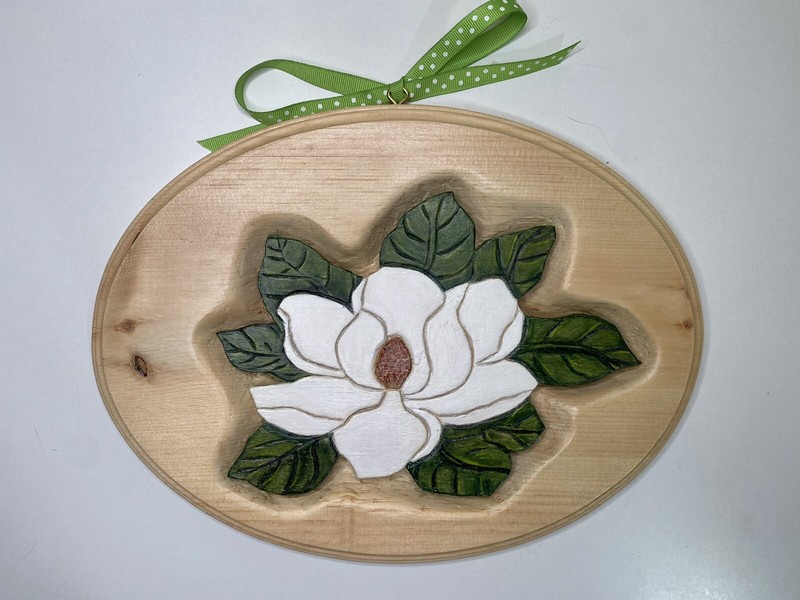 Hand Carved Magnolia Flower Pop Art Wall Hanger