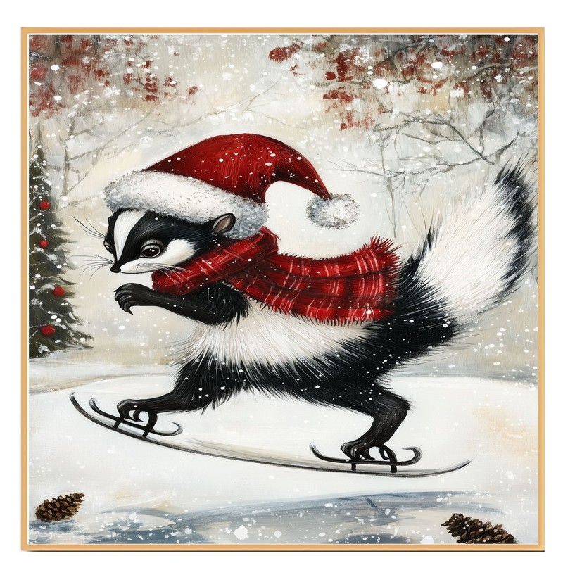 Christmas Skunk Red Plaid Scarf Winter Art Flat Rolled, Framed Or Wrapped Canvas gallery