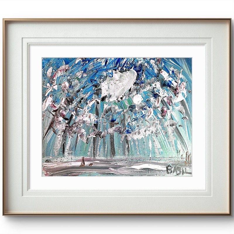 Dog Walk in Snowy Woods Abstract Expressionist Original Painting Canvas gallery