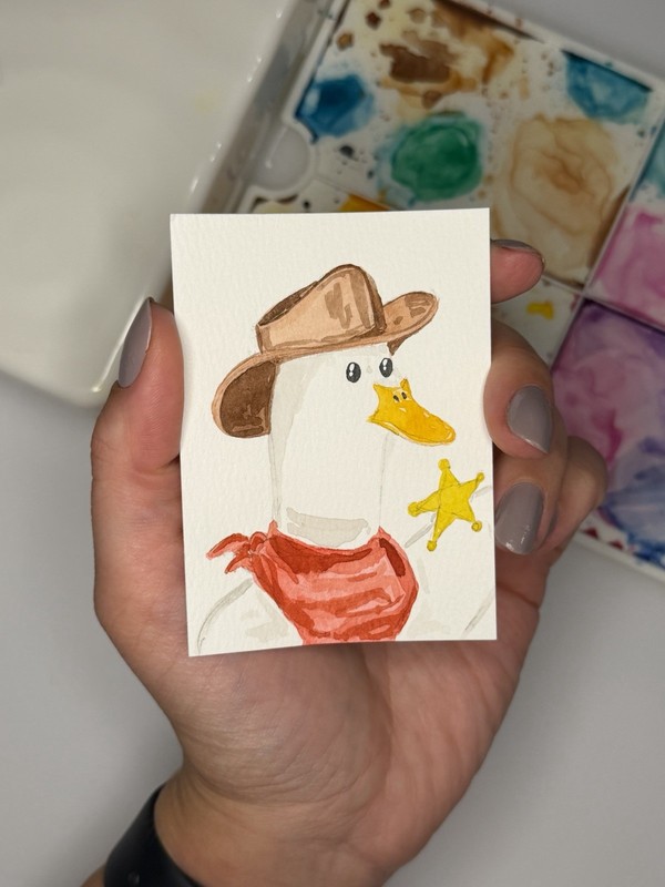 ACEO Original Watercolor 2.5×3.5in/Silly Goose Howdy / Mini Painting