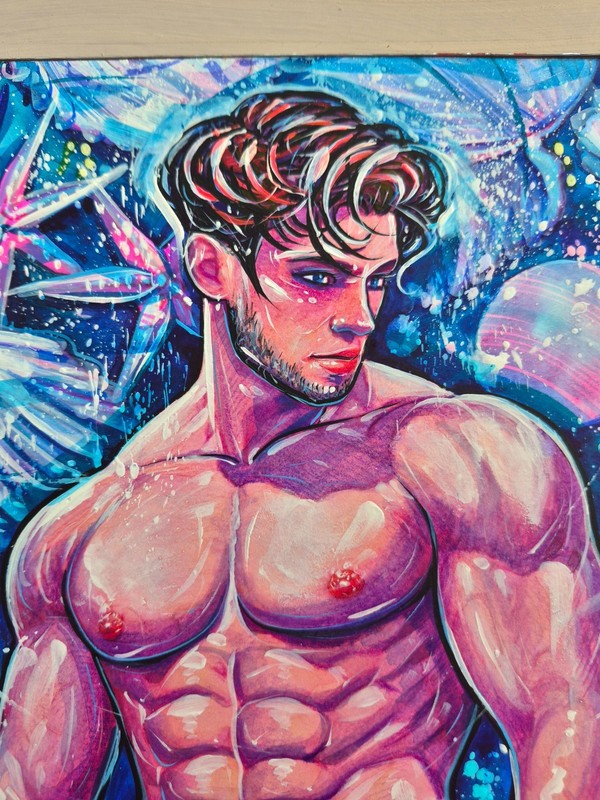 Original Male Figure Painting LGBTQ Art Ocean Fantasy Man Watercolor A4 Handmade gallery