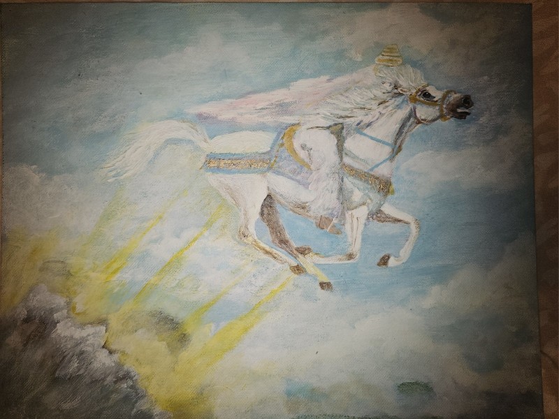 Unframed White Horse in Clouds Painting Fantasy Animals Illustration Art