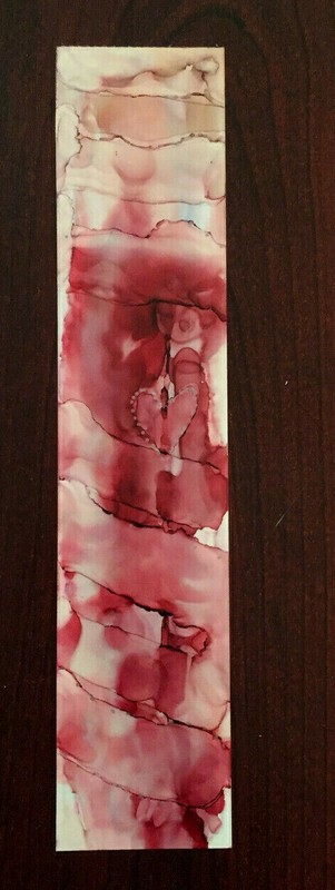 Hand painted original BOOKMARK 1.5×7″ two sided heart abstract by Lynne Kohler