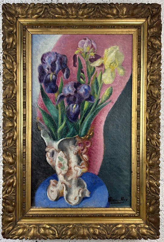 Floral Bouquet Still Life Art Deco, Nice Color Original Oil Painting, Signed