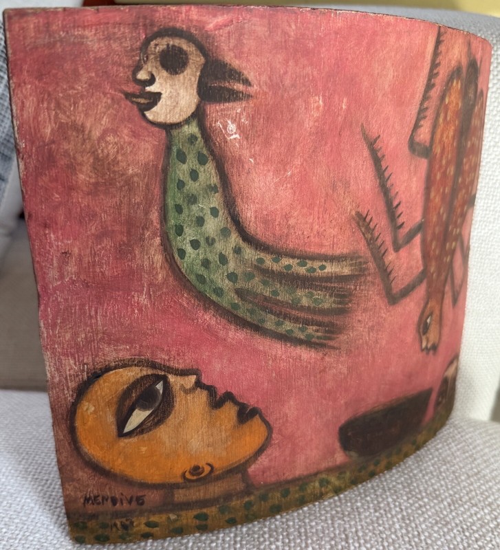 Manuel Mendive Original Oil On Palm Wood, 1987. Cuban Art gallery