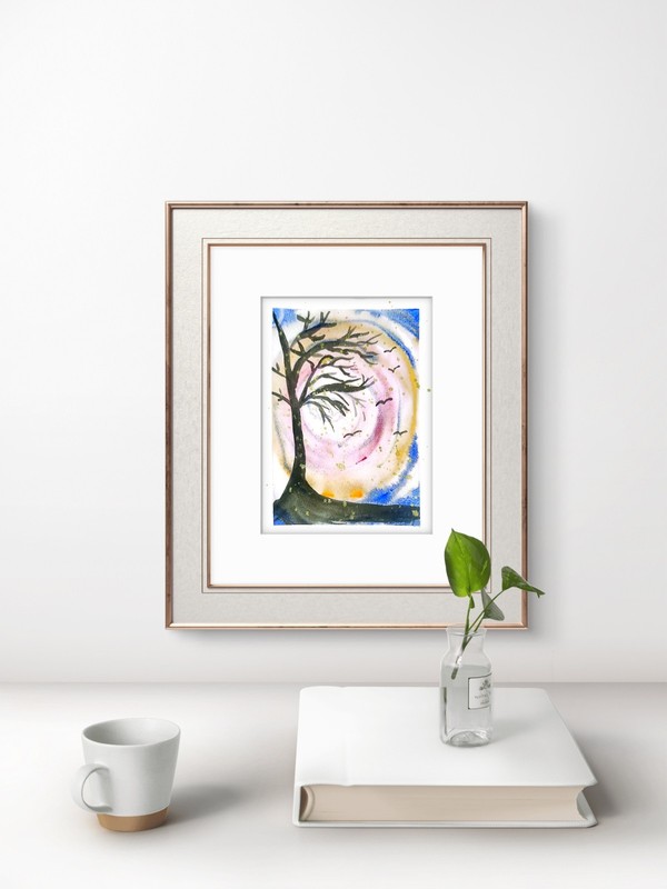 One Tree Hill Original Expressionism 5x7 Watercolor On Cotton Paper Signed gallery