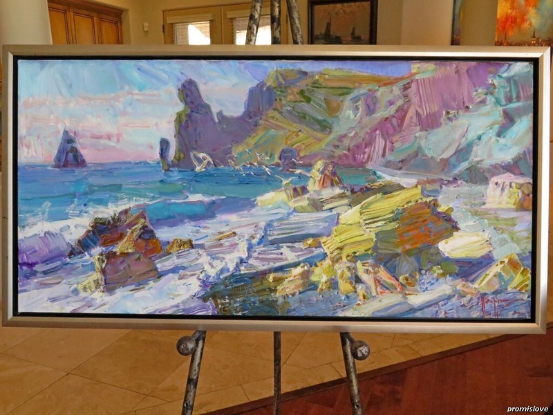 LARGE Crimea Cape OIL CANVAS ORIGINAL PAINTING SIGNED SEASCAPE FRAME Petrukhin