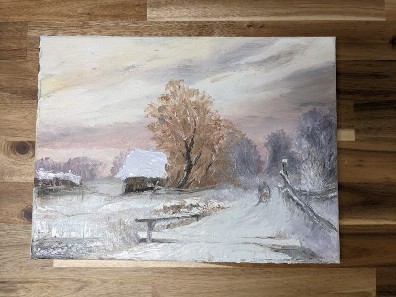 Snowy House Winter Folk Art Painting House Tree Winter Snow Painting NEW
