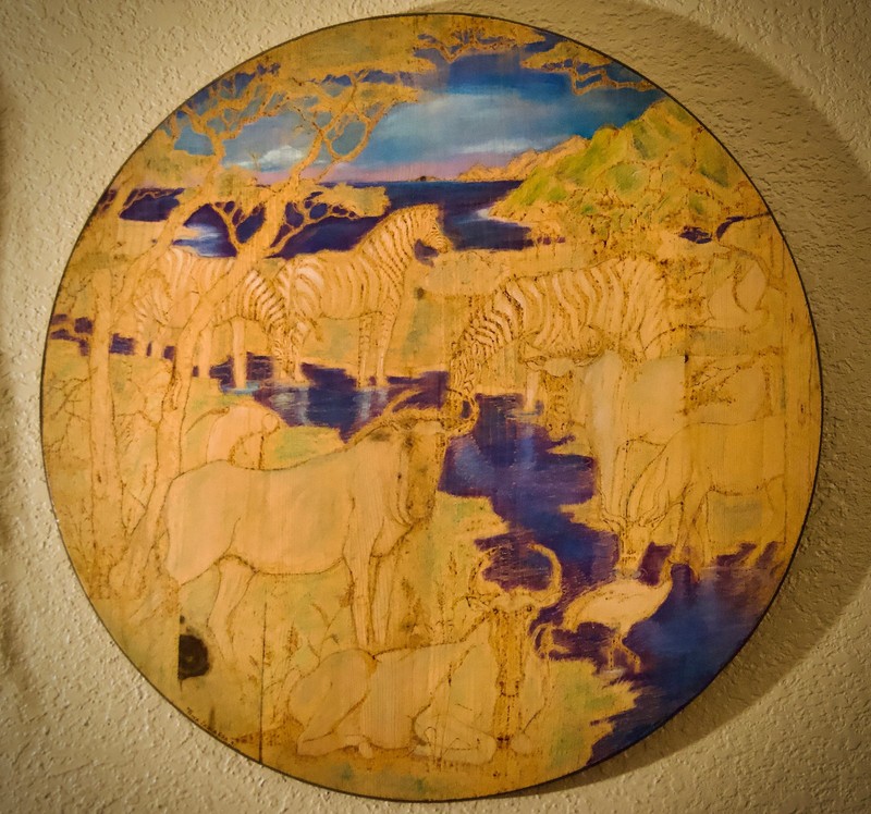 «A Drink at Dusk» Mixed Medium ORIGINAL Art on Wood African Animals