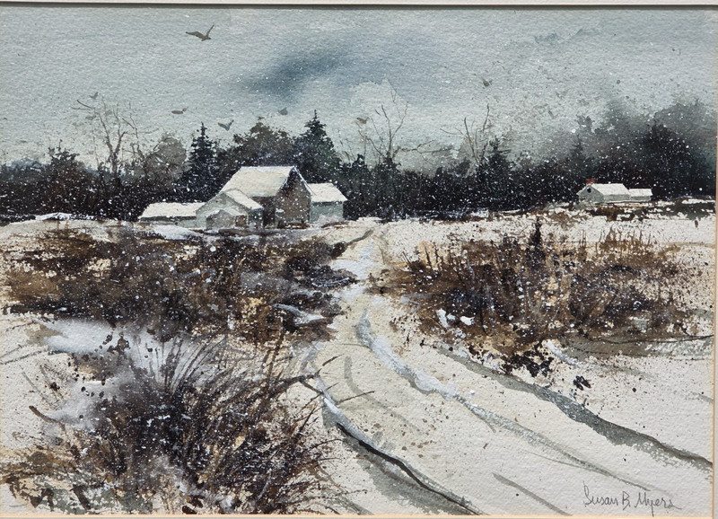 SUSAN B MYERS WATERCOLOR PAINTING FARM HOUSE LANDSCAPE WYETH INFLUENCE gallery