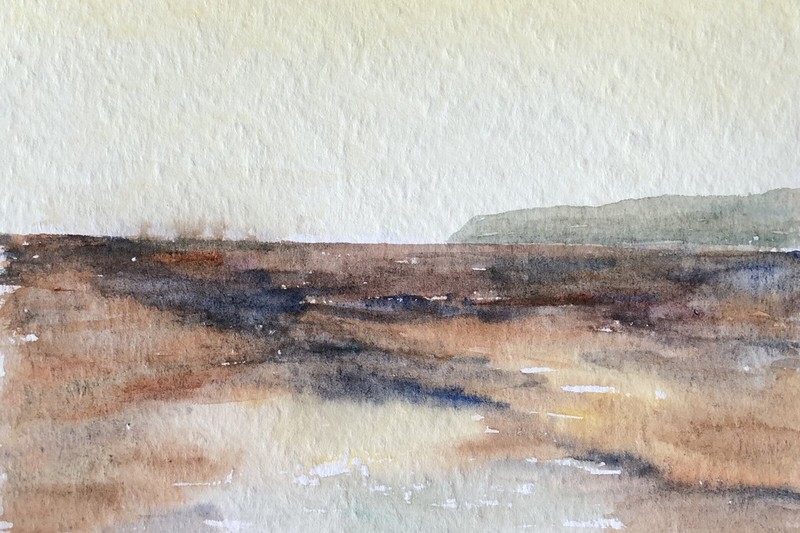 Anonymous Expressive Wide Landscape in the Twilight Small Watercolor 24×16.5