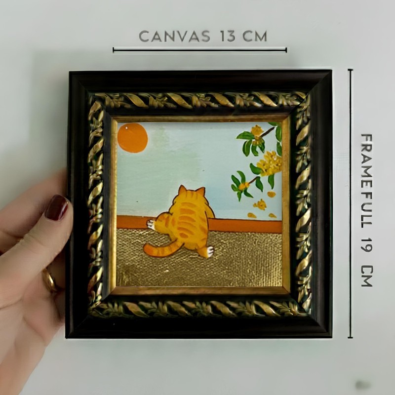 Funny Cat Oil Painting Original Artwork Small Framed Wall Decor gallery